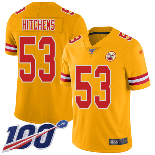 Men Kansas City Chiefs #53 Hitchens Anthony Limited Gold Inverted Legend 100th Season Nike NFL Jersey->kansas city chiefs->NFL Jersey